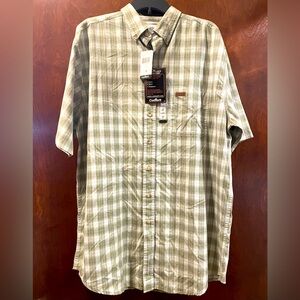 Carhartt Short Sleeve Work Shirt Green Tartan Plaid Large Tall NWT